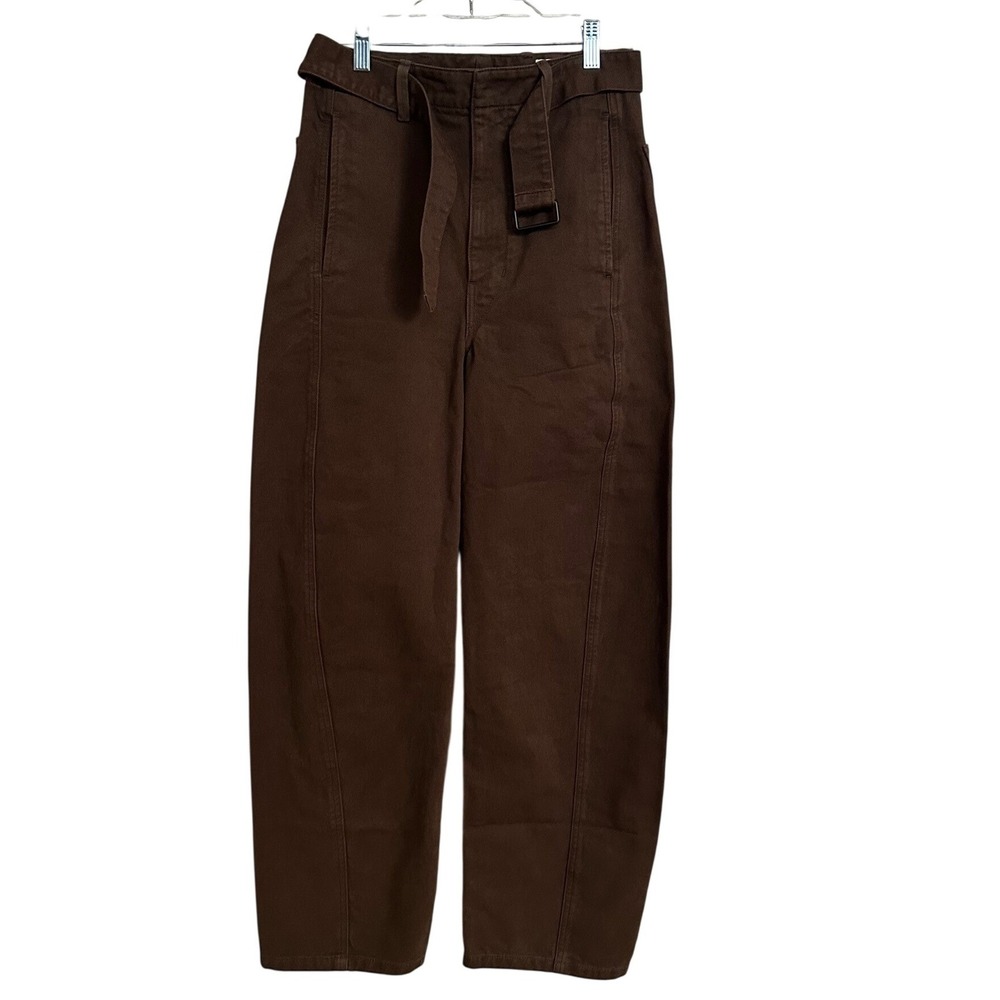 Lemaire Twisted Belted Pants Dark Brown Cotton Denim PA326 LD1001 S